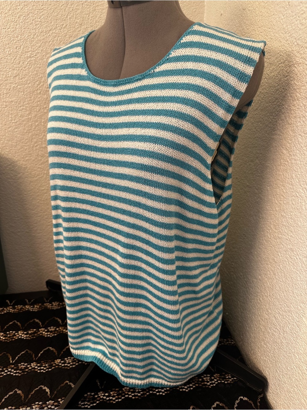Chaus Striped Tank Top in Teal and White